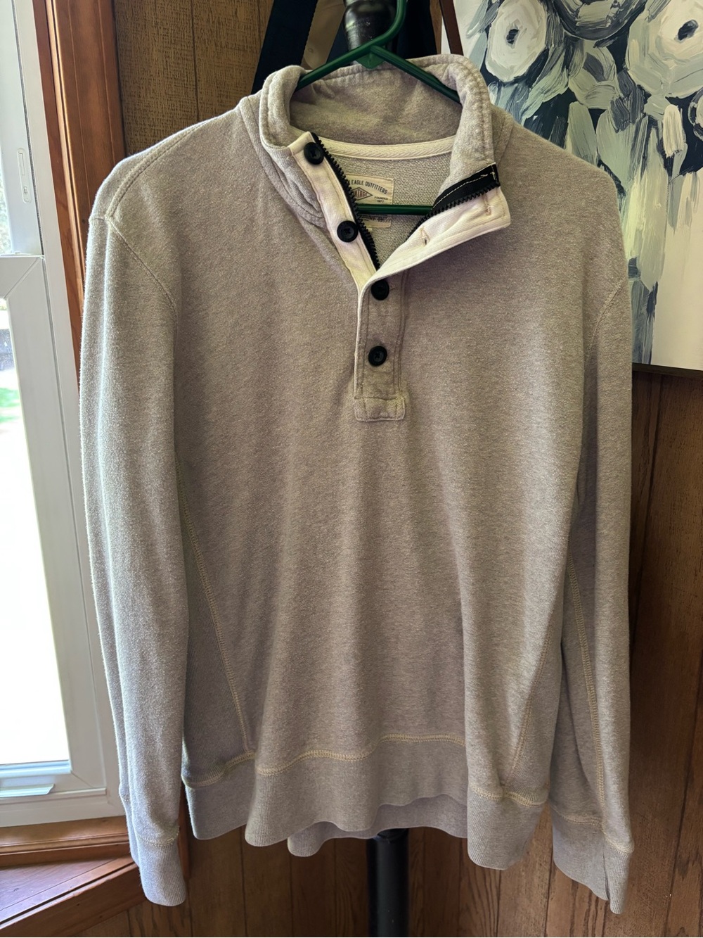 American Eagle Outfitters Light Gray Zip-Style Pullover Sweater